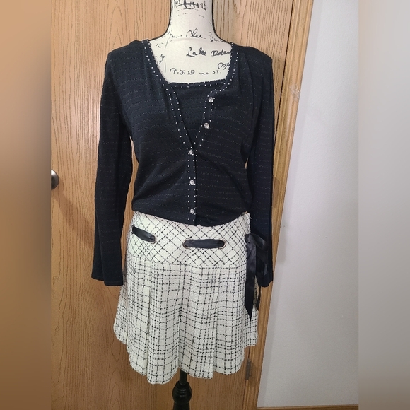 Studio Y Y2k Tweed Pleated Ribbon Preppy Schoolgirl Academia Skirt - Picture 4 of 5